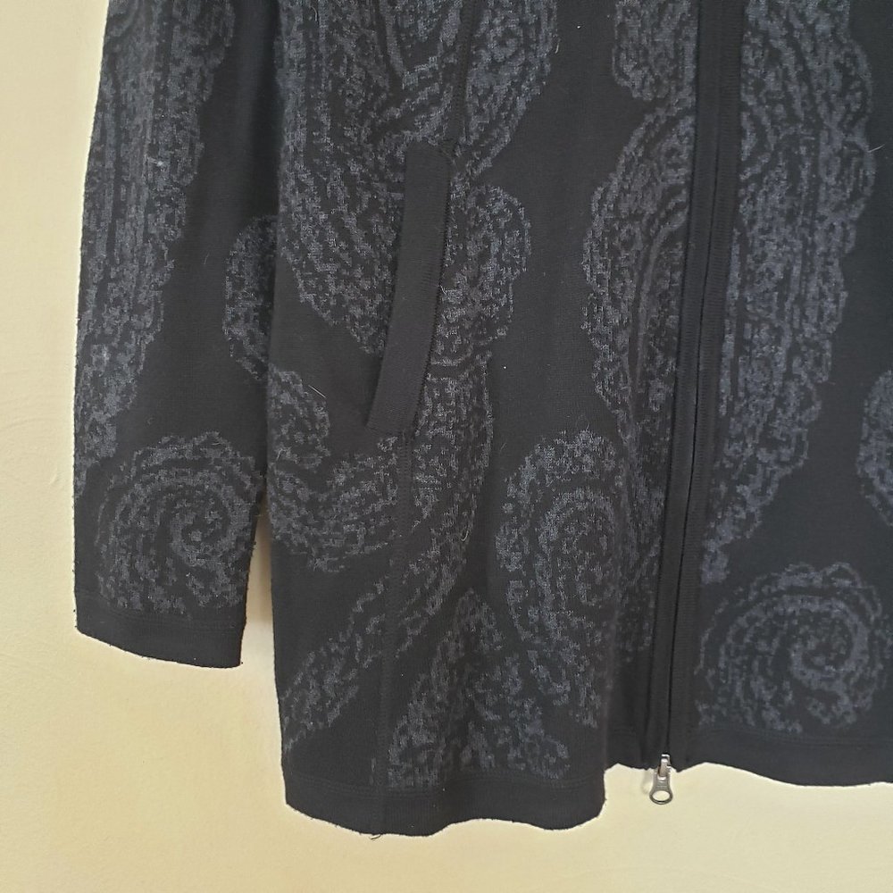 Cynthia Rowley Zip Front Gray Paisley Mock Neck Sweater Cardigan - Medium - Picture 6 of 11